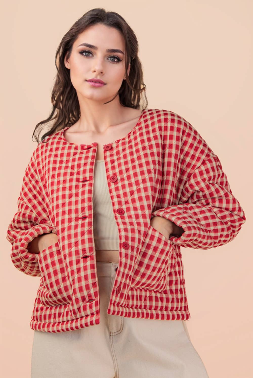 Very J • Gingham Quilt Oversized Casual Jacket