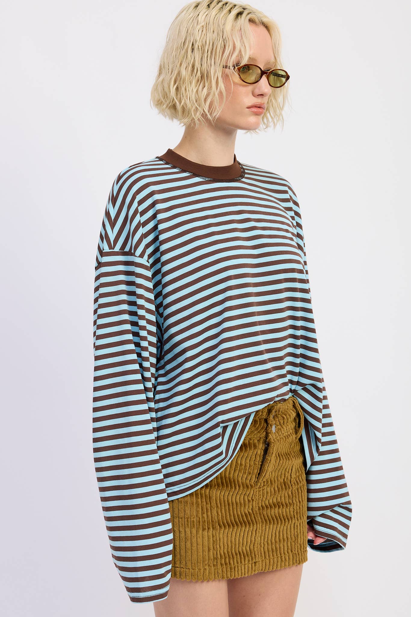 Emory Park • Oversized Stripe Taupe Long Sleeve Top