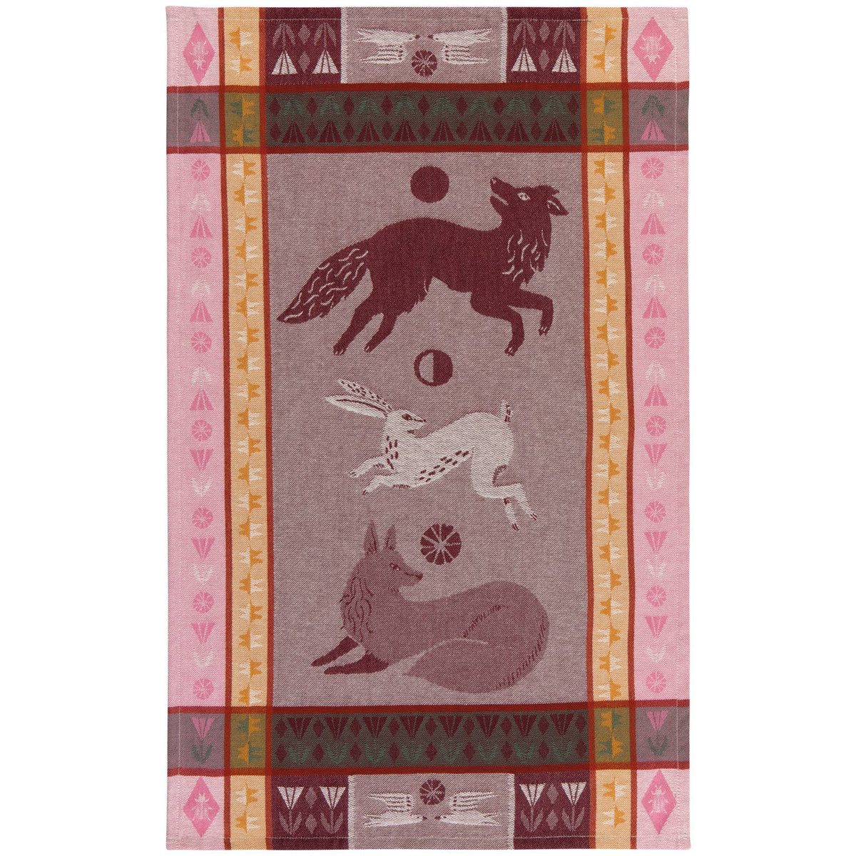 Folktale Wolf Fox Bunny Jacquard Dishtowel