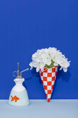 Wall Vase, Checker Bag Ceramic