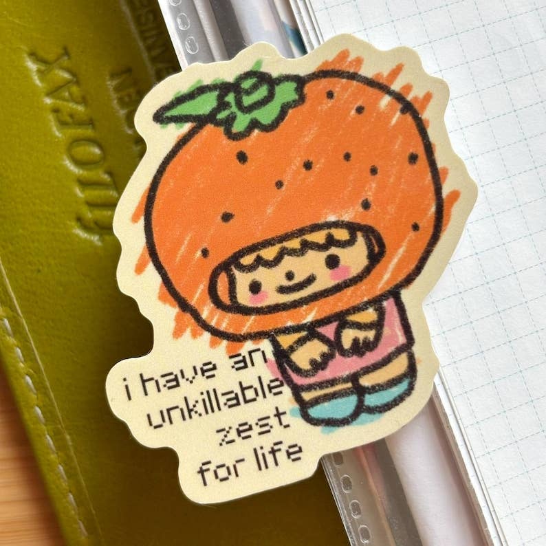 W0nkk0 • "Zest for Life" Kawaii Orange Vinyl Sticker