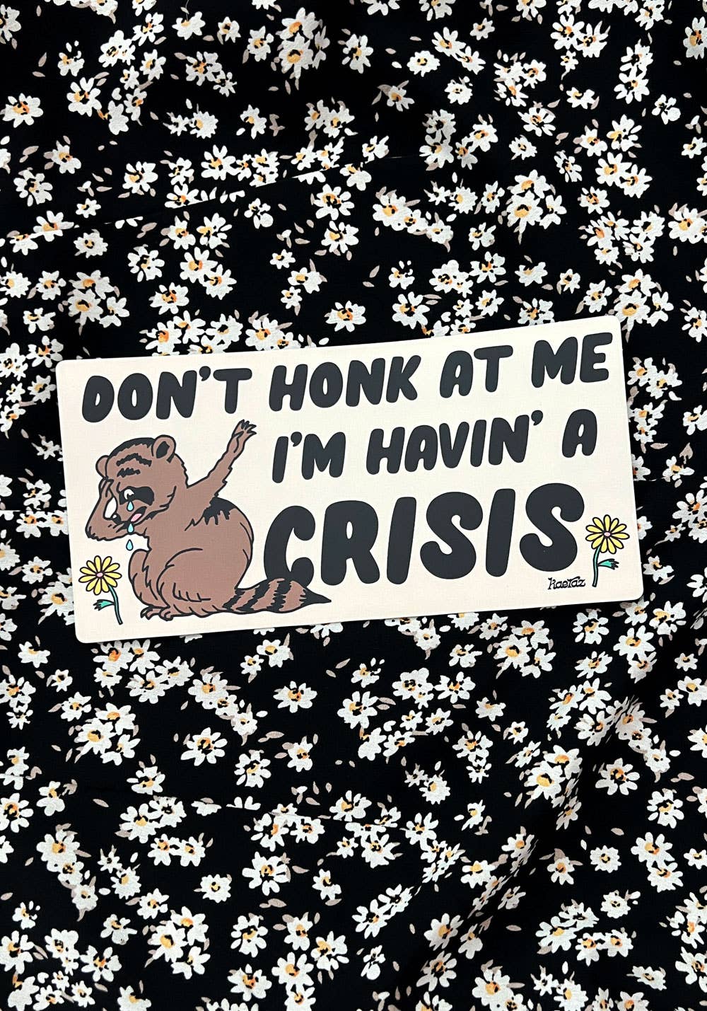 SALE • “Havin' A Crisis” Raccoon Bumper Sticker