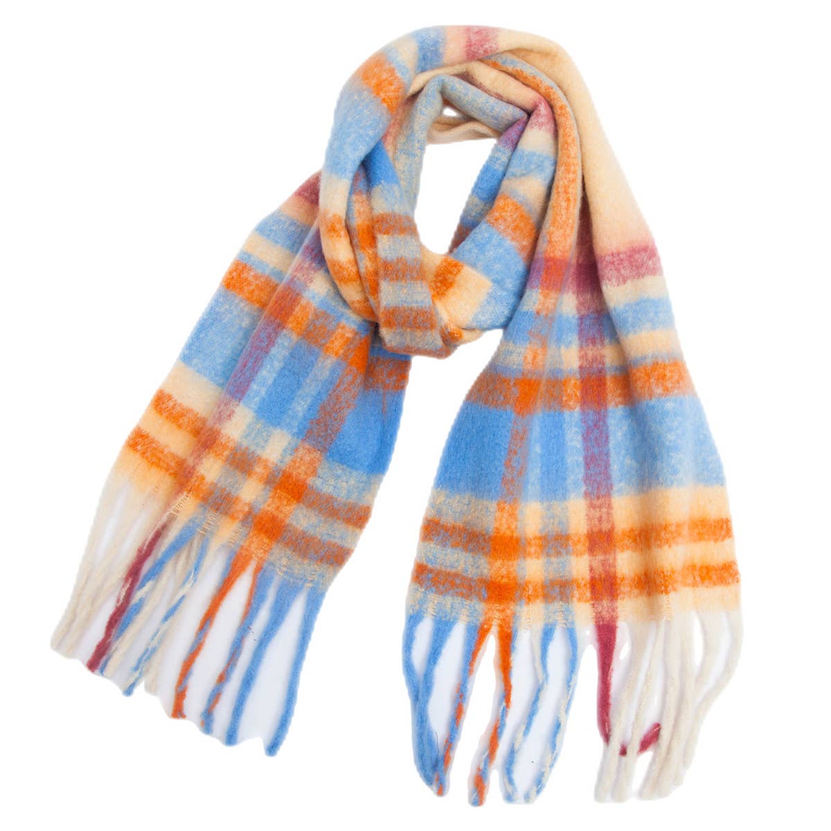Chunky Plaid Scarf with Fringes