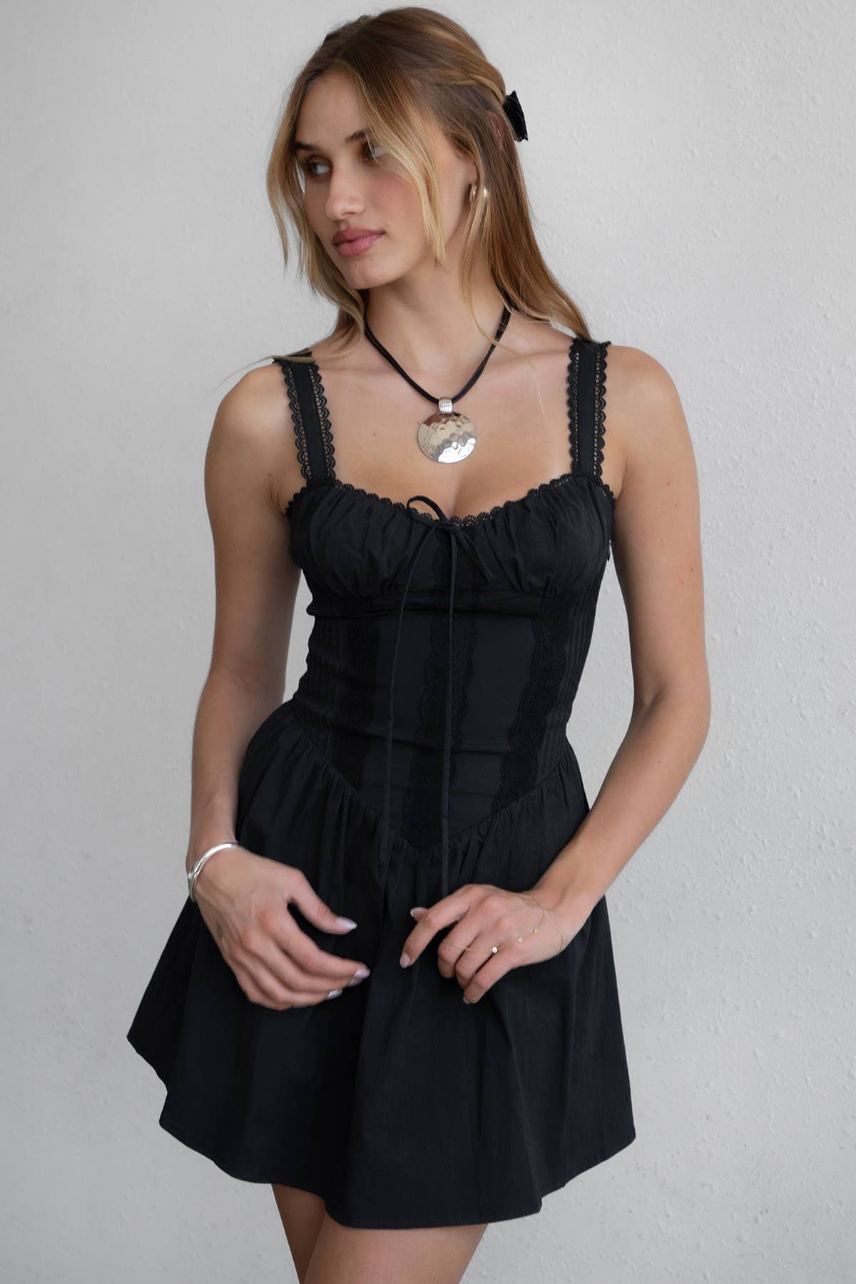 TICTOC • A Line Mini Dress Lace Up Back “DARCY”