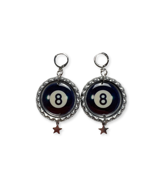 Painted Lady • 8-Ball Dangle Earrings, Silver Color