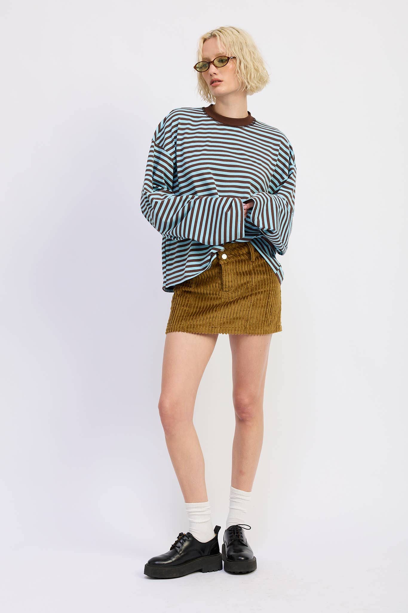 Emory Park • Oversized Stripe Taupe Long Sleeve Top