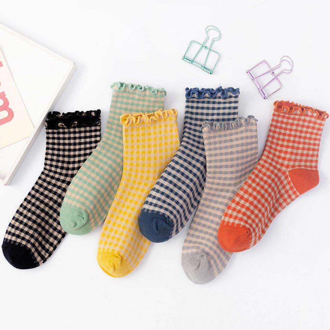 Colorful Check Pattern Lace Socks