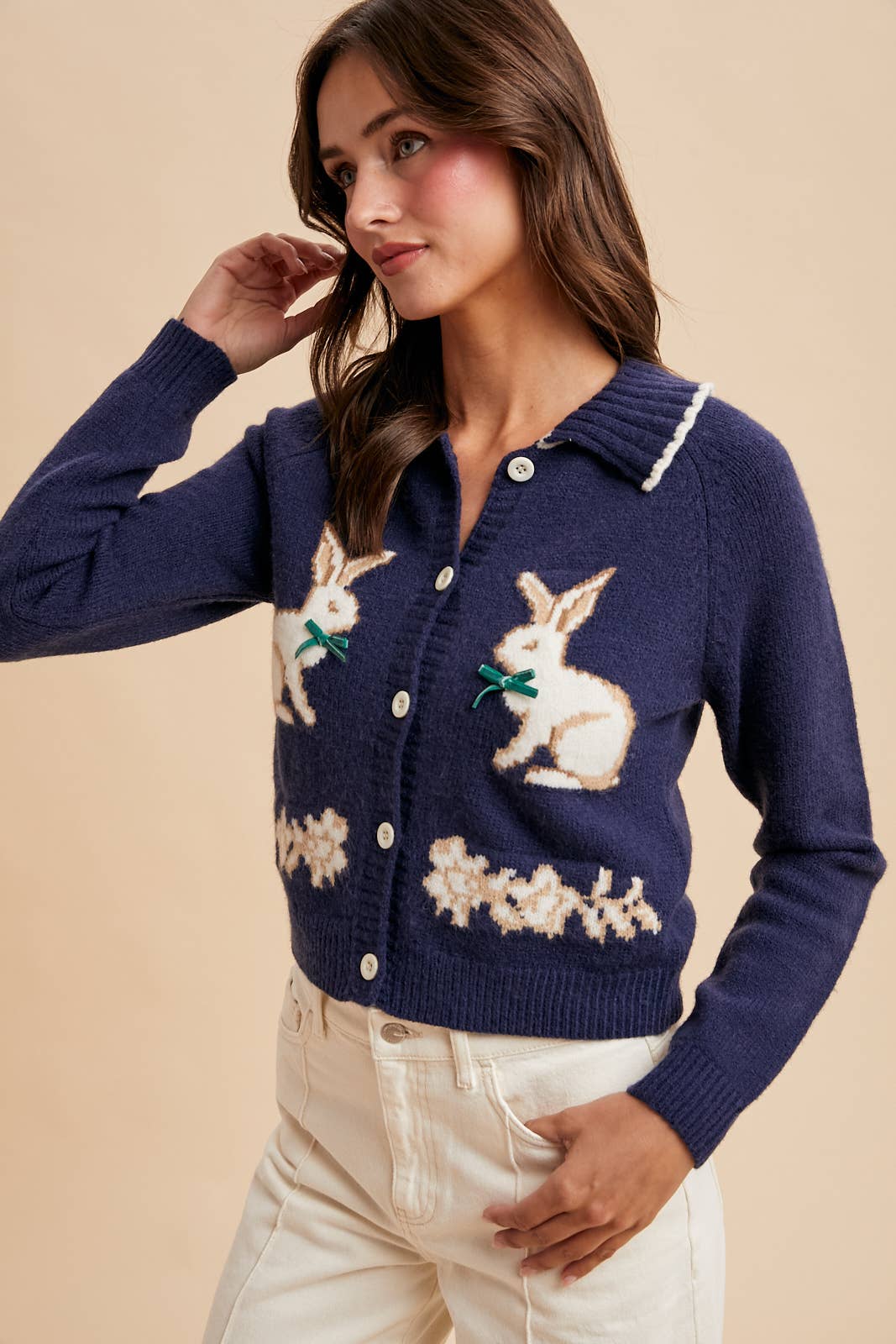 In Loom • Bunny Cottagecore Doll Collar Blue Navy Cardigan