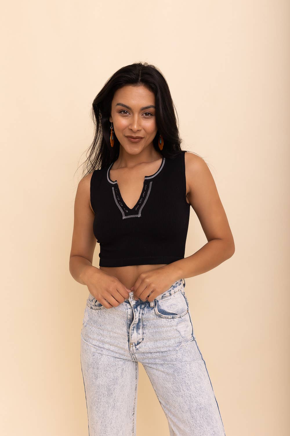 Y2K V-Neck Seamless Crop Tank