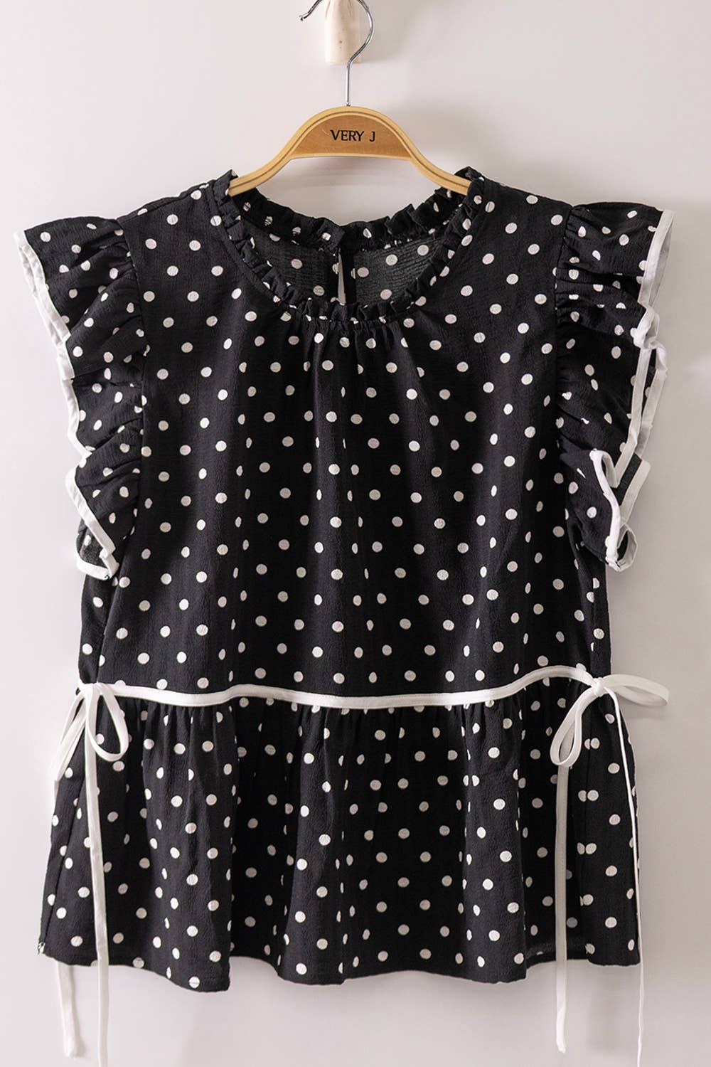 Romantic Black & White Polka Dot Ruffle Blouse
