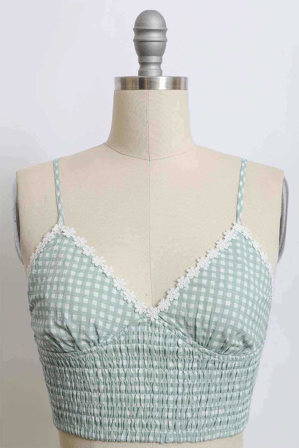 Sage, Gingham Daisy Trim Bralette