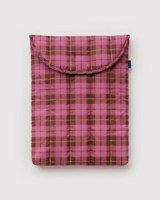 BAGGU • Azalea Pink Tartan Puffy Laptop Sleeve