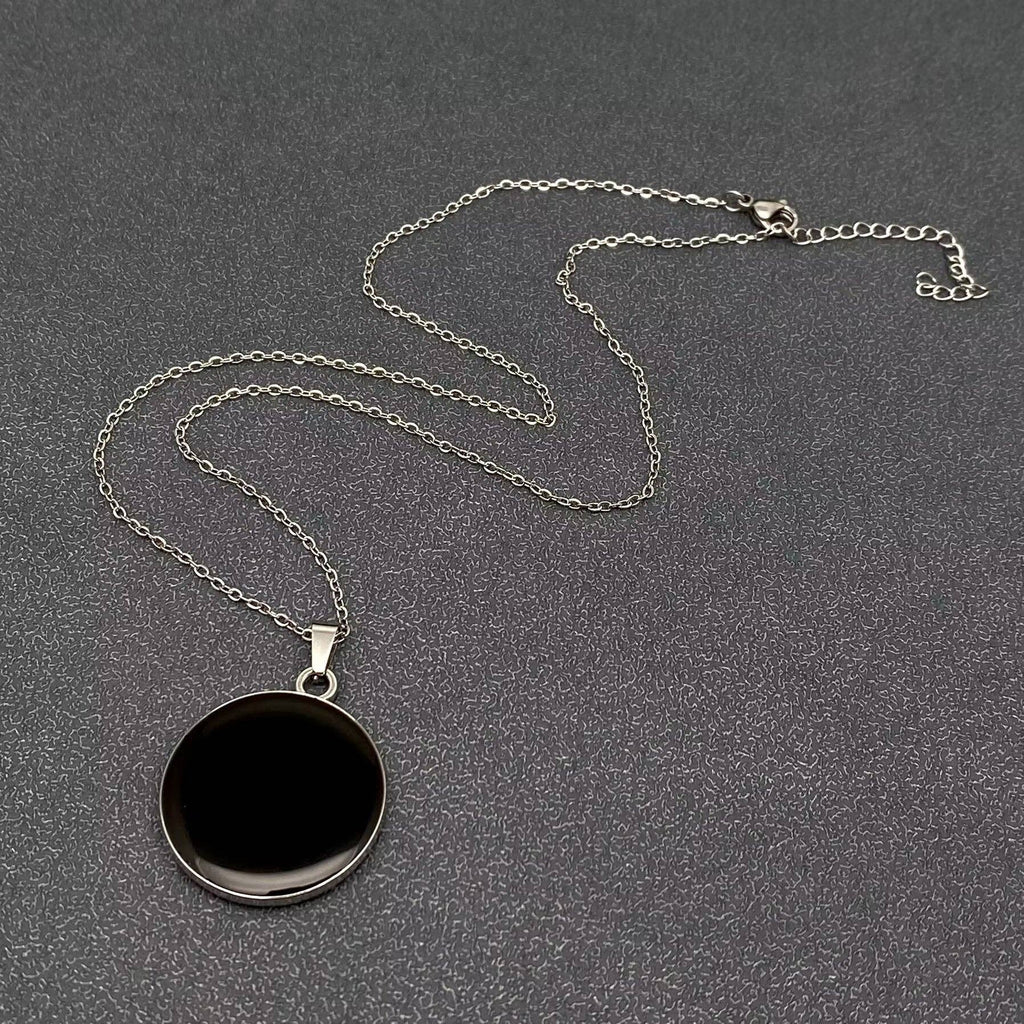 Dried Flower & Mushroom Round Charm Necklace, Stainless Steel Silver Color