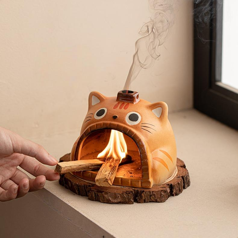 Tabby Cat Aromatherapy Fireplace Incense Burner