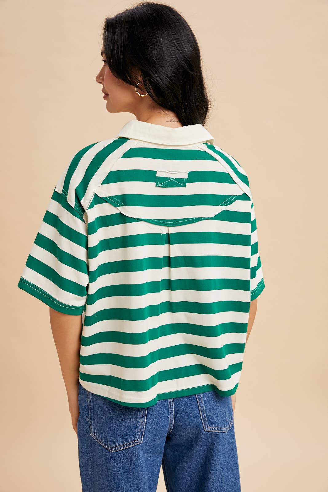 In Loom • Striped Rugby Oversized Boxy Cropped Polo Top