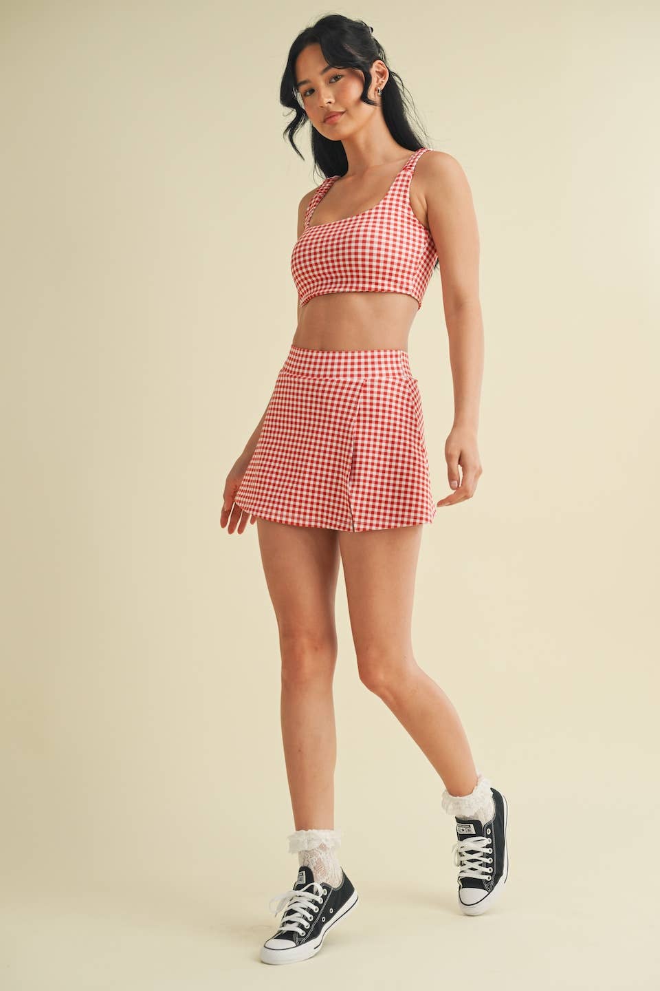 Gingham Print Ruched Bra Top