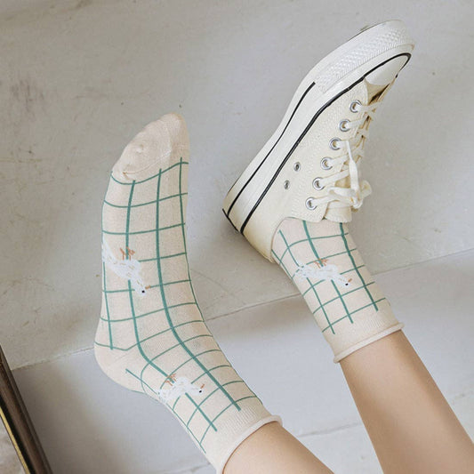 Grid-Goose Floral Socks
