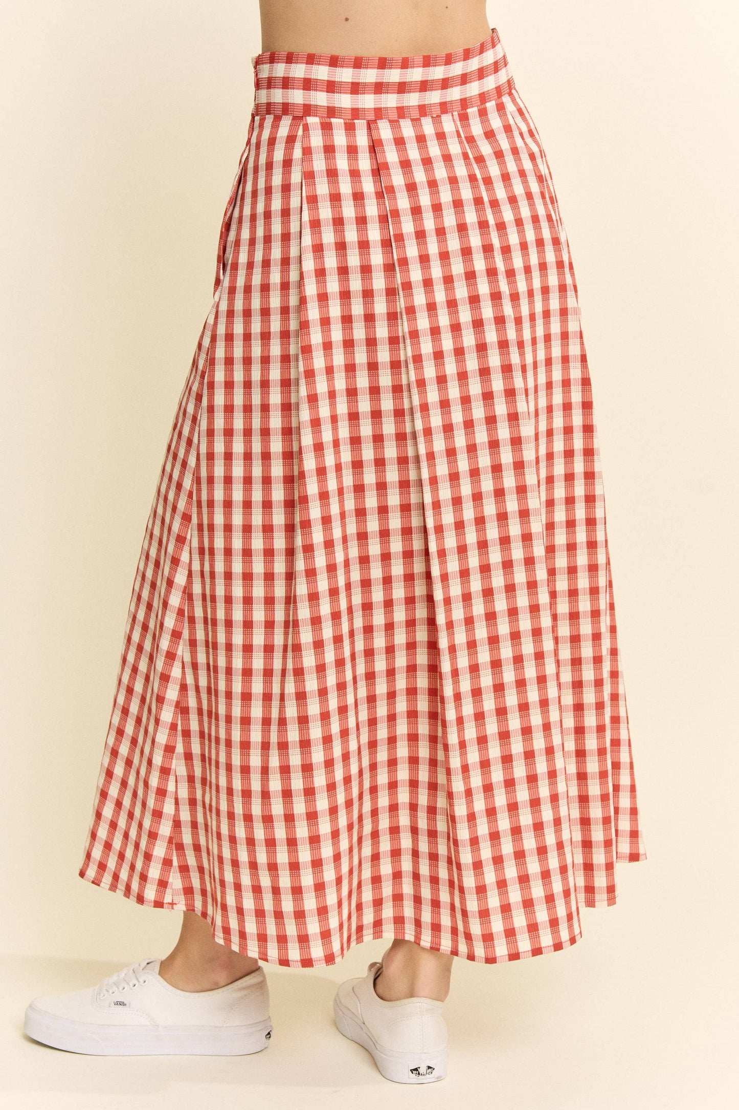 Plus Size, Gingham Midi Skirt, Red & Black Gingham