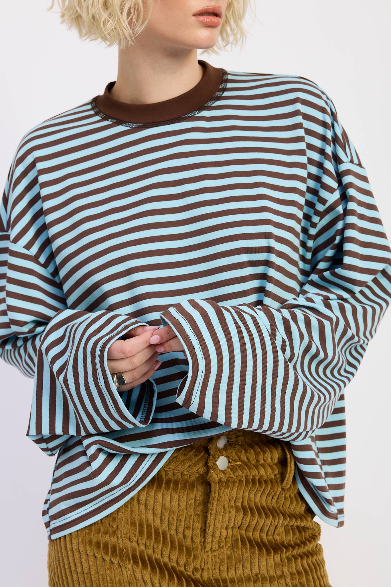 Emory Park • Oversized Stripe Taupe Long Sleeve Top