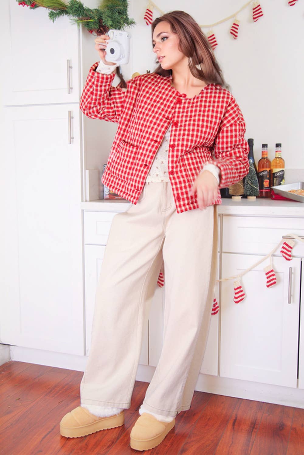 Very J • Gingham Quilt Oversized Casual Jacket