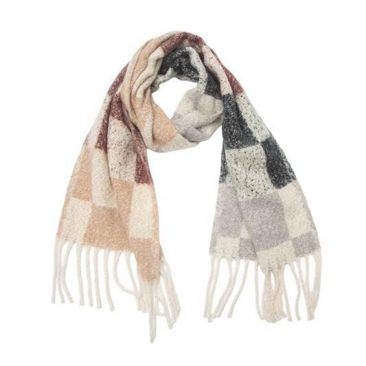 Tassel Circle Yarn Checkered Scarf for Fall/Winter_CWASC1280