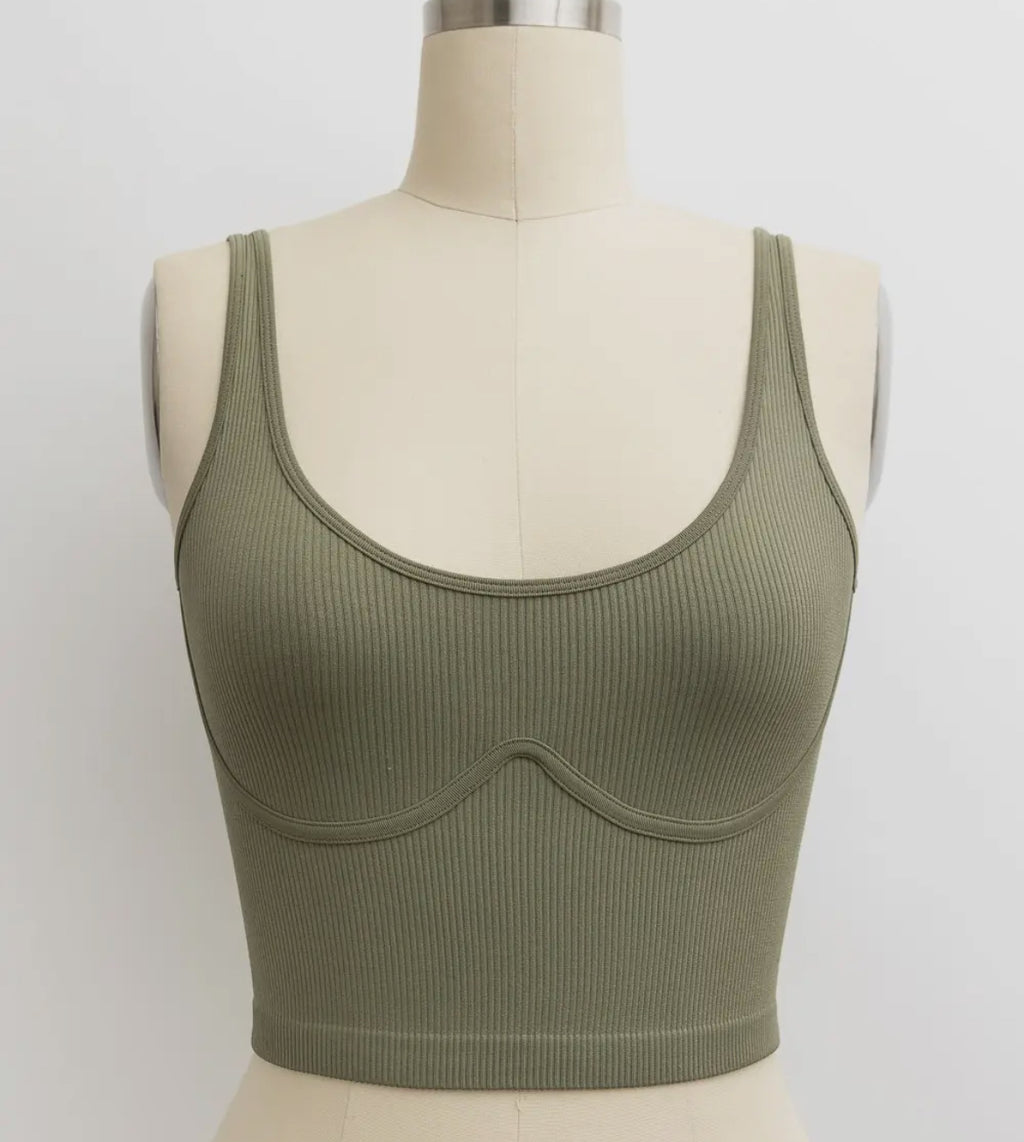 SALE • Olive Seamless Ribbed Bralette with Underbust Band