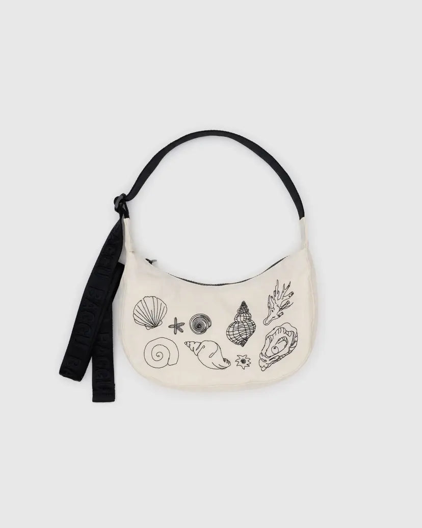 BAGGU - “Embroidered Shells” Small Nylon Crescent Bag
