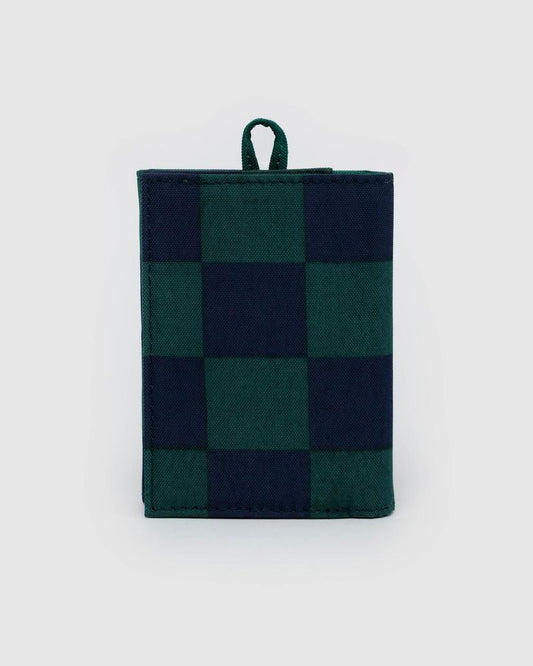 BAGGU • “Navy Green Check” Snap Wallet