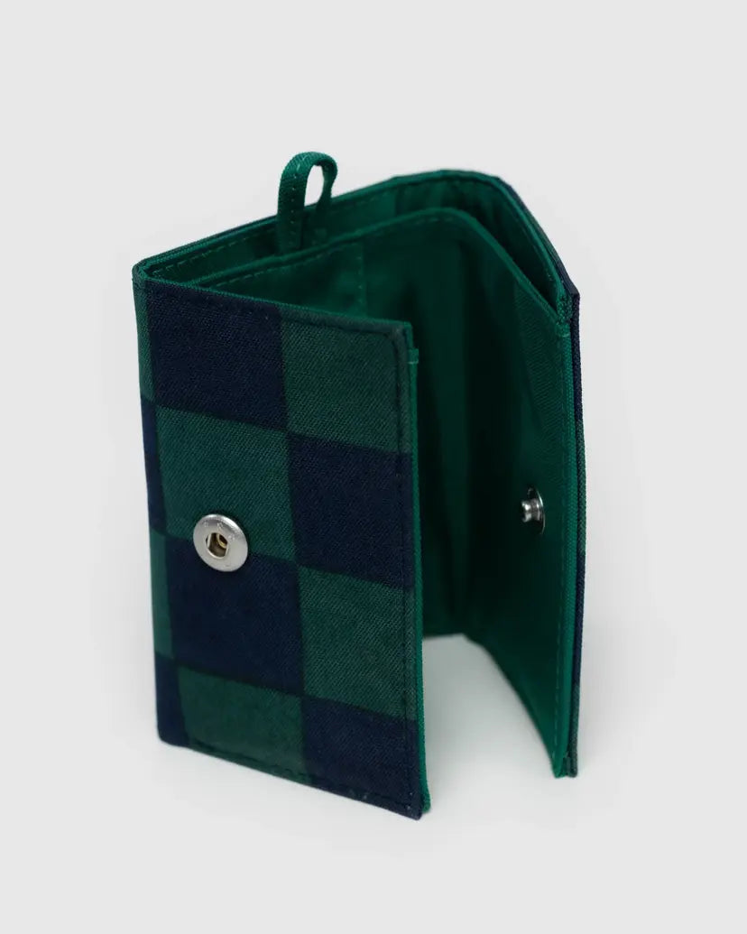 BAGGU • “Navy Green Check” Snap Wallet