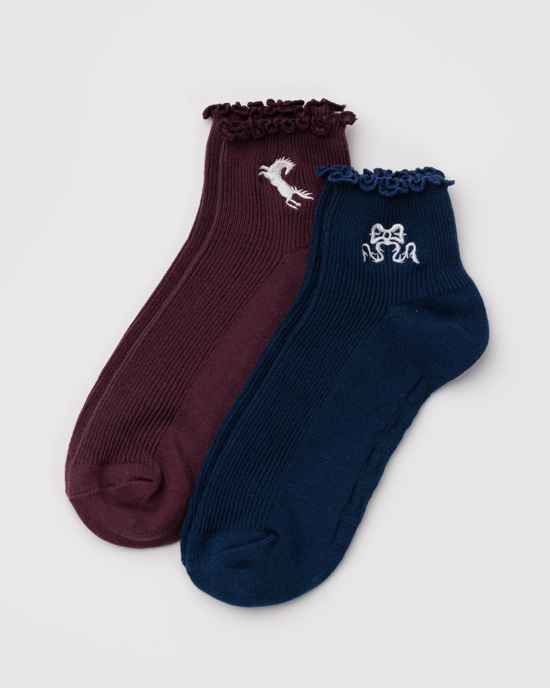 BAGGU• “Mahogany And Navy Icons” Lettuce Edge Two Set Socks
