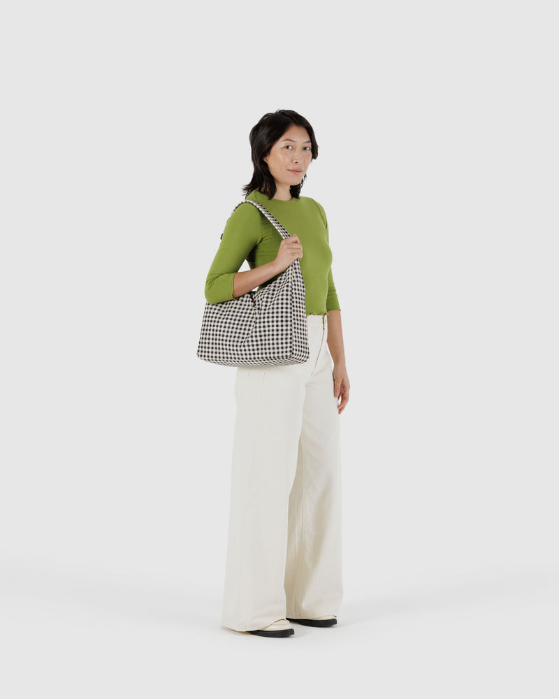BAGGU • “Black And White Gingham” Nylon Shoulder Bag