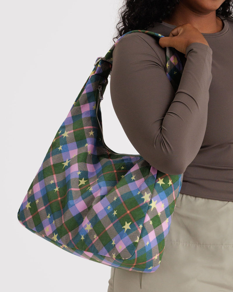 BAGGU • “Green Star Plaid” Nylon Shoulder Bag