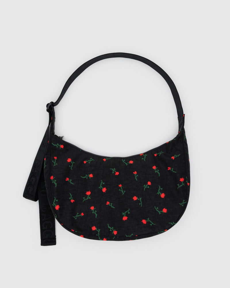 BAGGU - “Painted Wildflower” Medium Nylon Crescent Bag