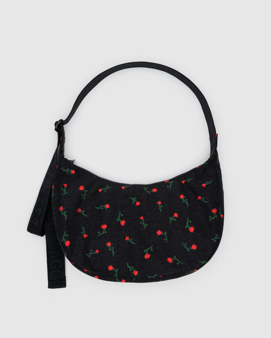 BAGGU - “Painted Wildflower” Medium Nylon Crescent Bag
