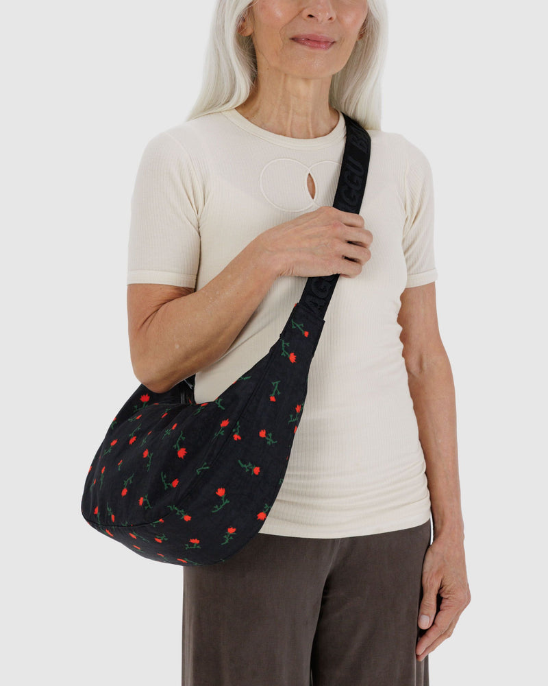 BAGGU - “Painted Wildflower” Medium Nylon Crescent Bag