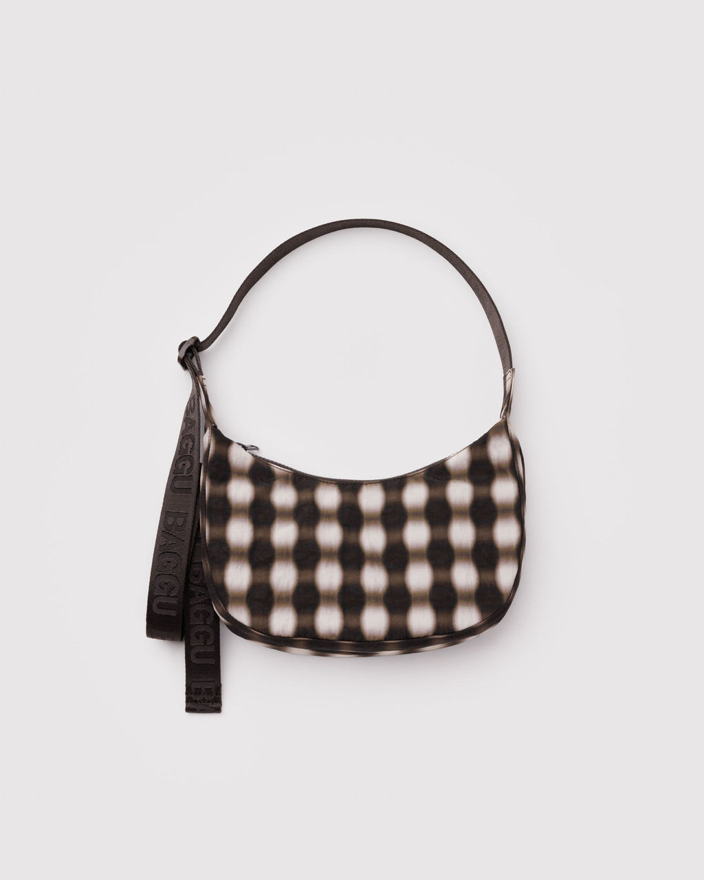 SALE • BAGGU  • “Blurred Gingham Brown” Small Nylon Crescent Bag