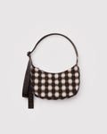 SALE • BAGGU  • “Blurred Gingham Brown” Small Nylon Crescent Bag