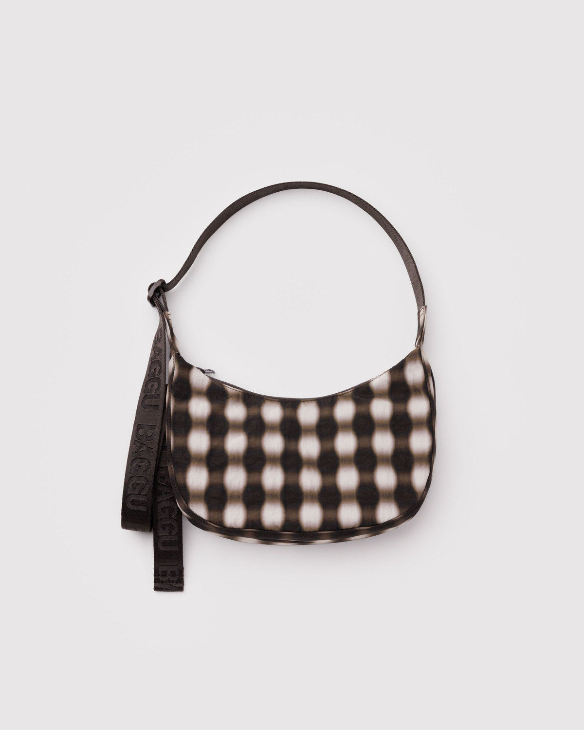 BAGGU - “Blurred Gingham Brown” Small Nylon Crescent Bag