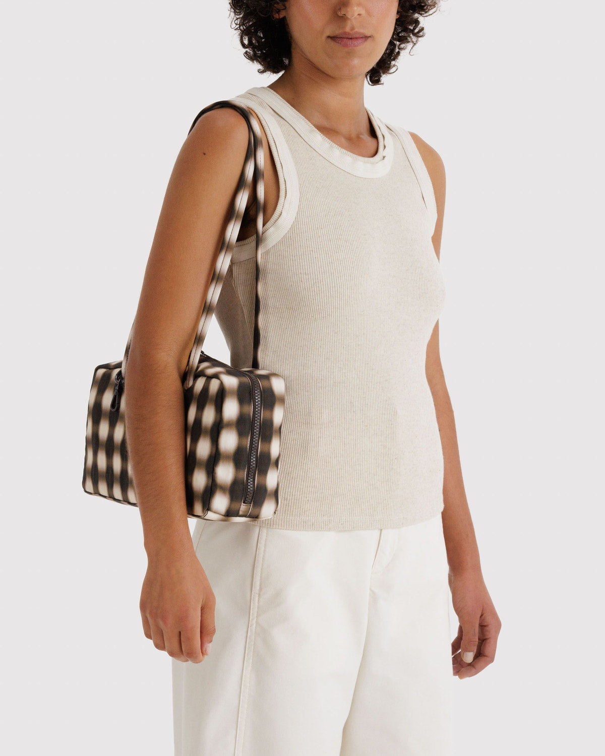 BAGGU • “Blurred Gingham Brown” Nylon Bowler Bag
