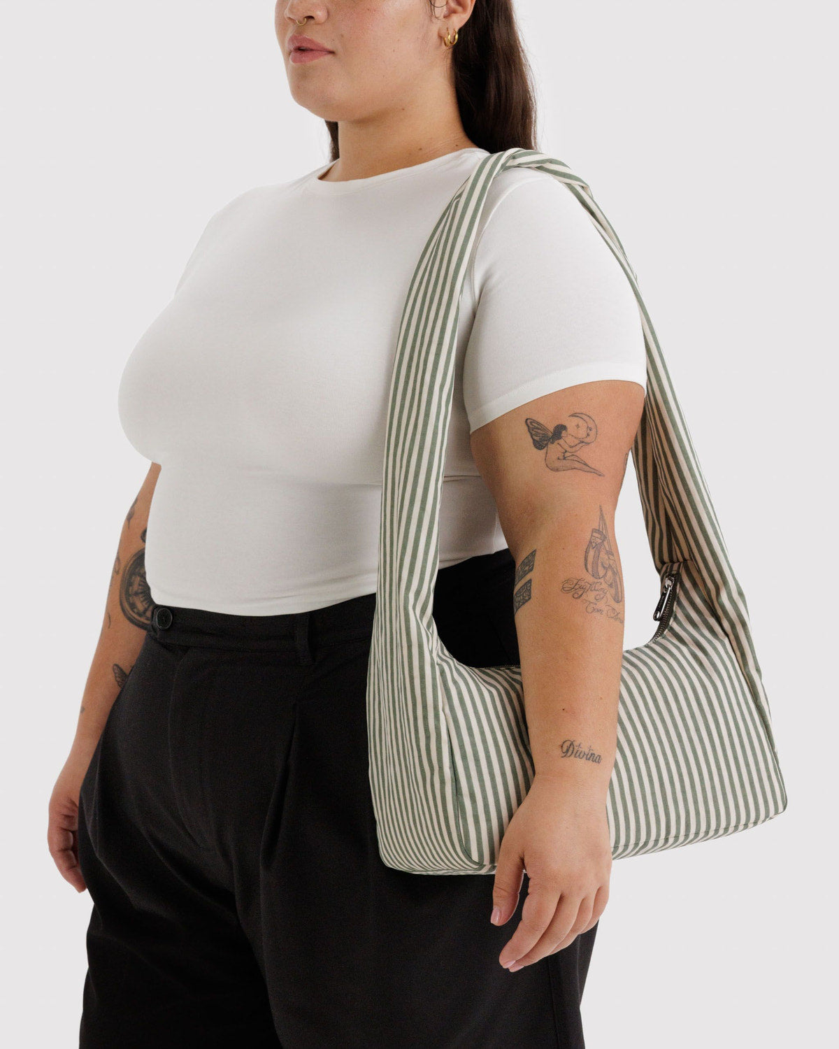BAGGU • “Sage Stripe” Meringue Bag