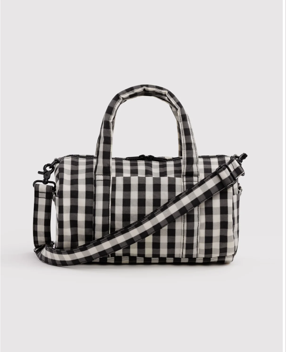 BAGGU • “Black and Cream Gingham” Nylon Duffle Bag