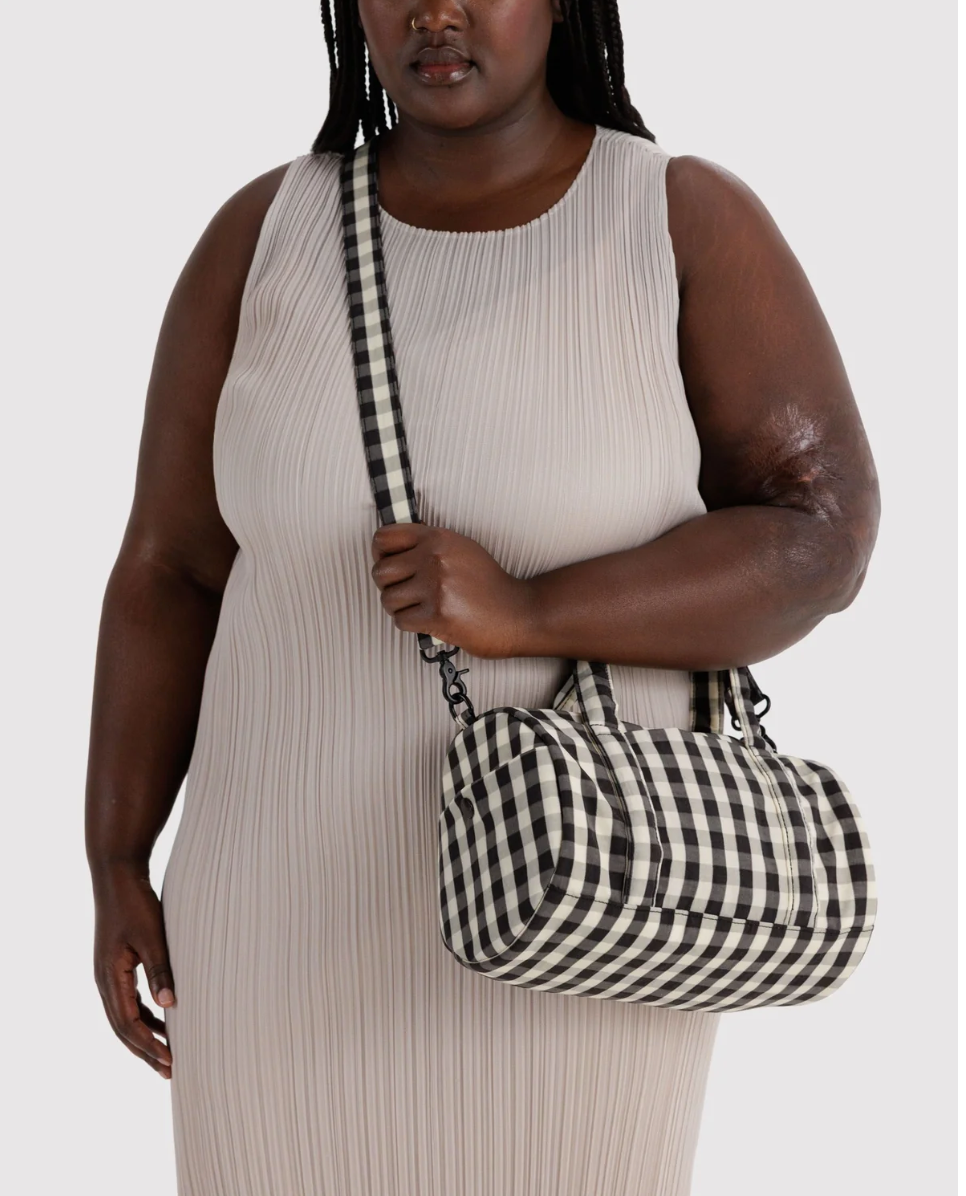 BAGGU • “Black and Cream Gingham” Nylon Duffle Bag