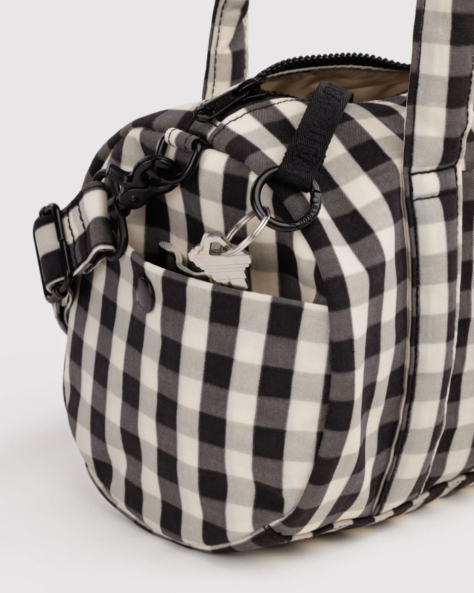 BAGGU • “Black and Cream Gingham” Nylon Duffle Bag