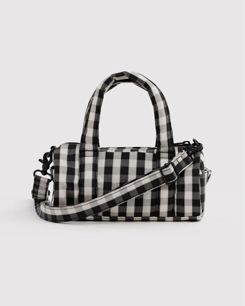 BAGGU • “Black and Cream Gingham” Small Nylon Duffle Bag