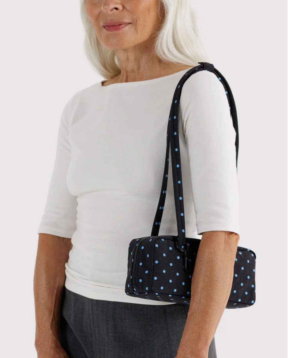 BAGGU • “Black and Sky Blue Micro Dot” Small Nylon Bowler Bag
