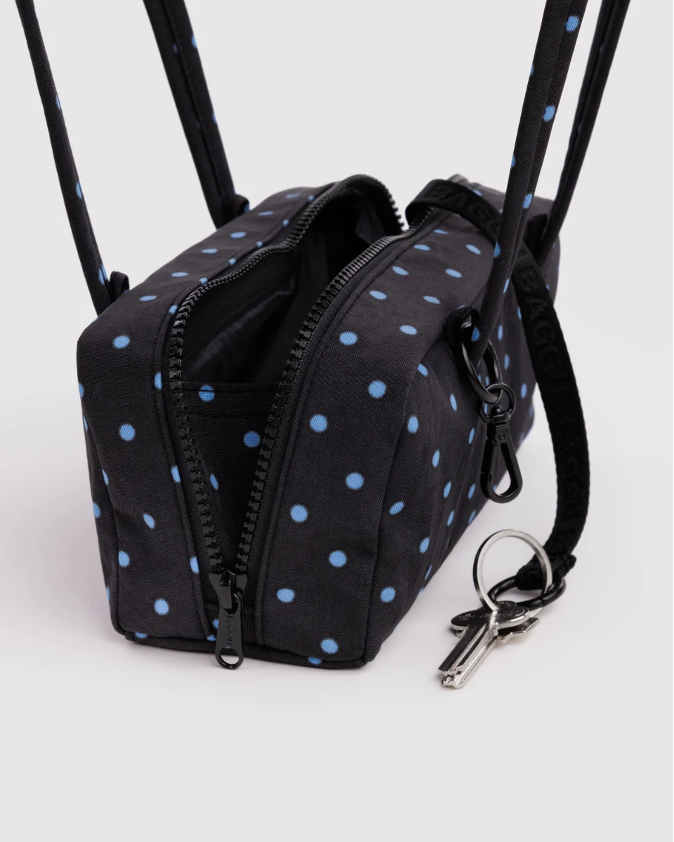 BAGGU • “Black and Sky Blue Micro Dot” Small Nylon Bowler Bag