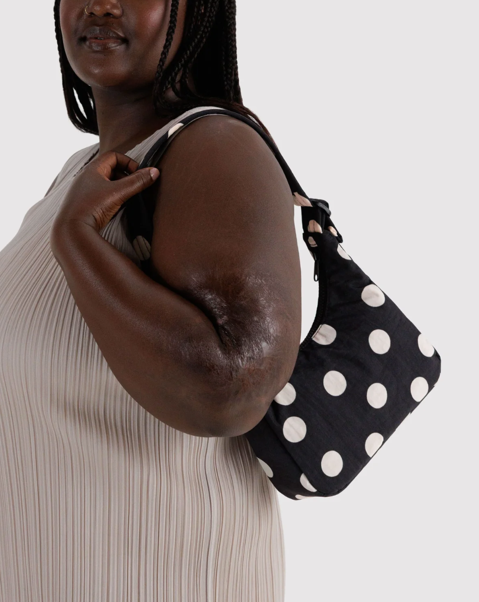 BAGGU - “Black and Cream Polka Dot” Mini Nylon Shoulder Bag