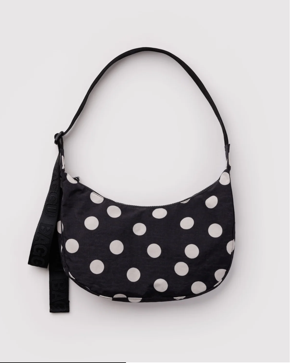 BAGGU • “Black and Cream Polka Dot” Medium Nylon Crescent Bag