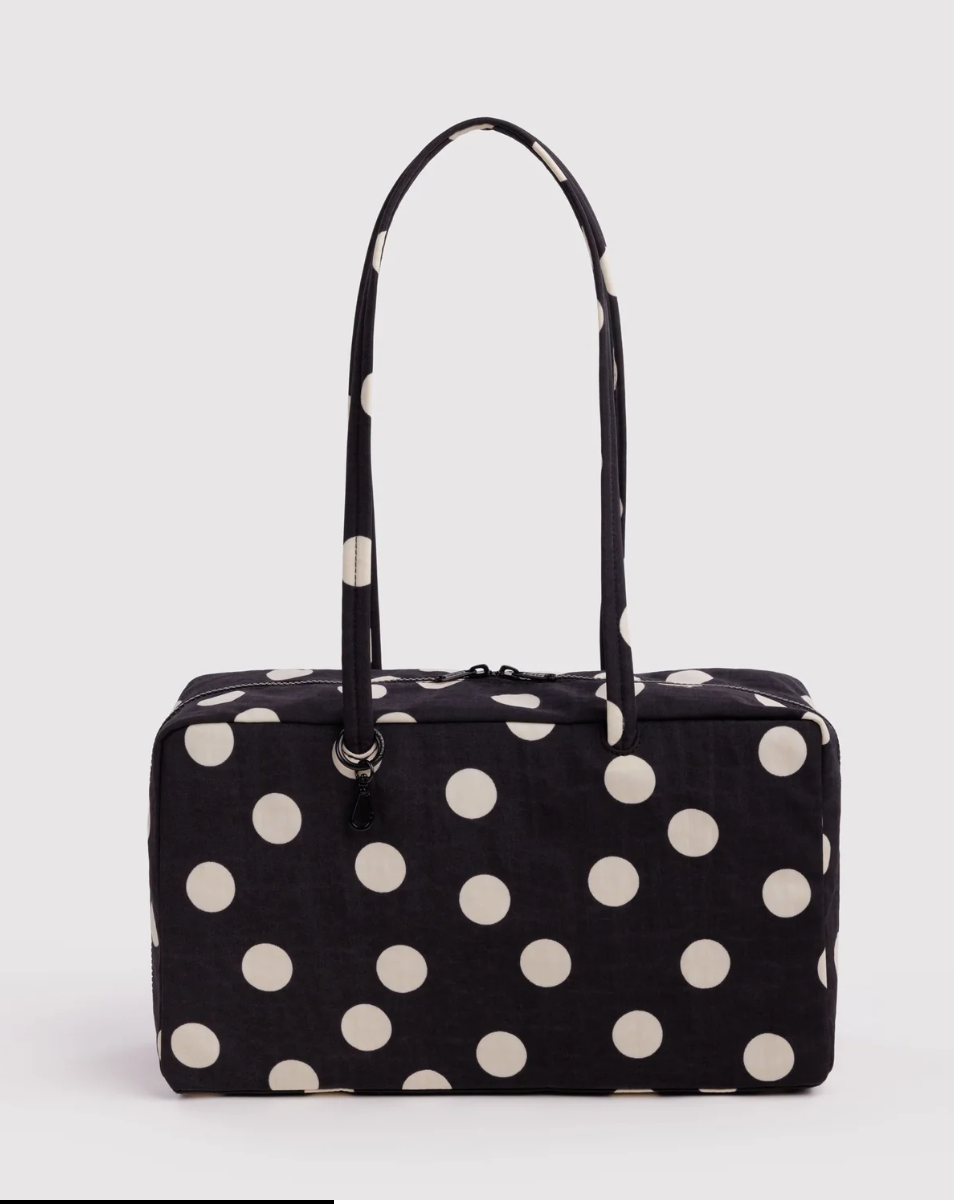 BAGGU • “Black and Cream Polka Dot” Medium Nylon Bowler Bag