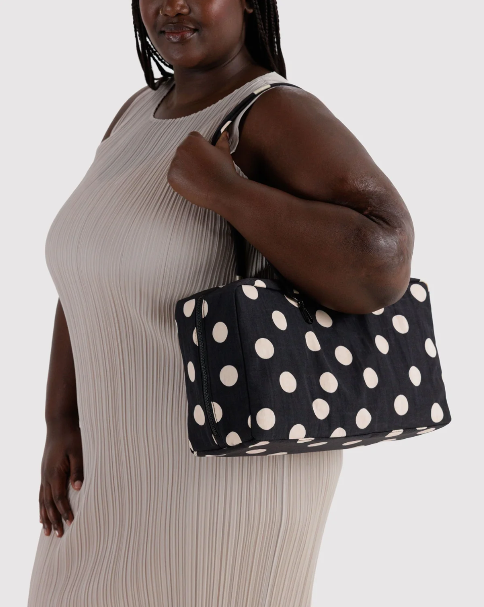 BAGGU • “Black and Cream Polka Dot” Medium Nylon Bowler Bag